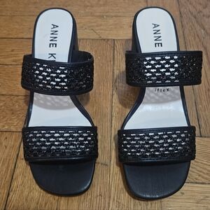 Anne Klein Black Textured Women's Sandals
